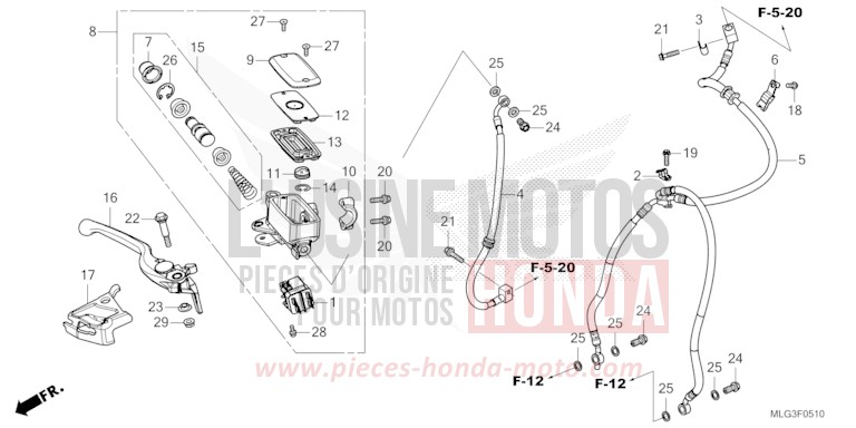 MAITRE-CYLINDRE DE FREIN AVANT CYLINDRE de Africa Twin Méca PEARL GLARE WHITE (NHB53H) de 2022